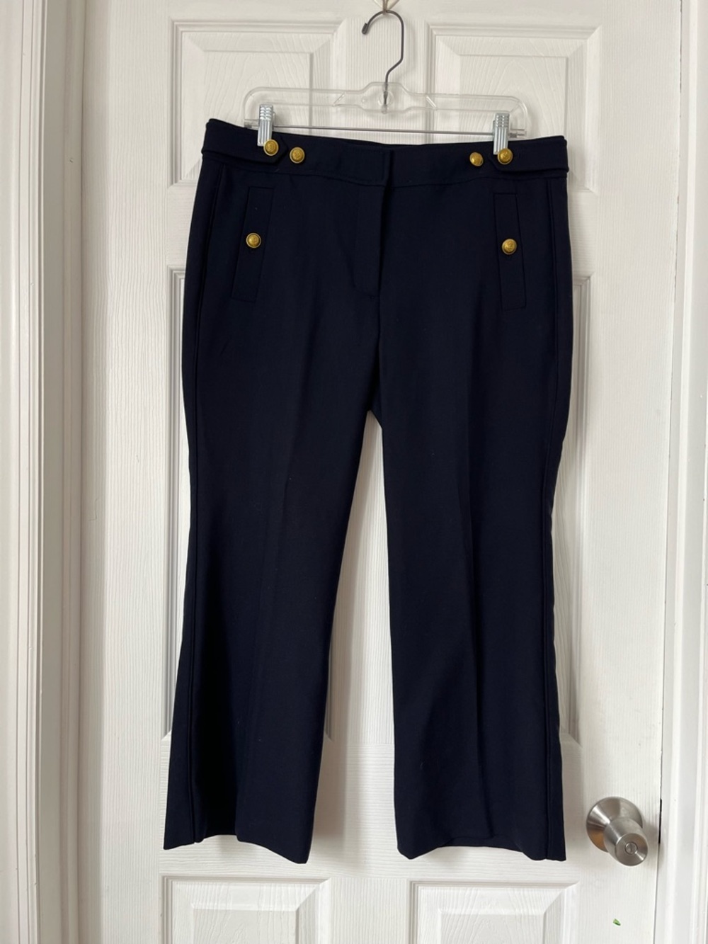 J. Crew Navy Sailor Pants Gold Button Detail Women's Size 12 - Picture 3 of 9